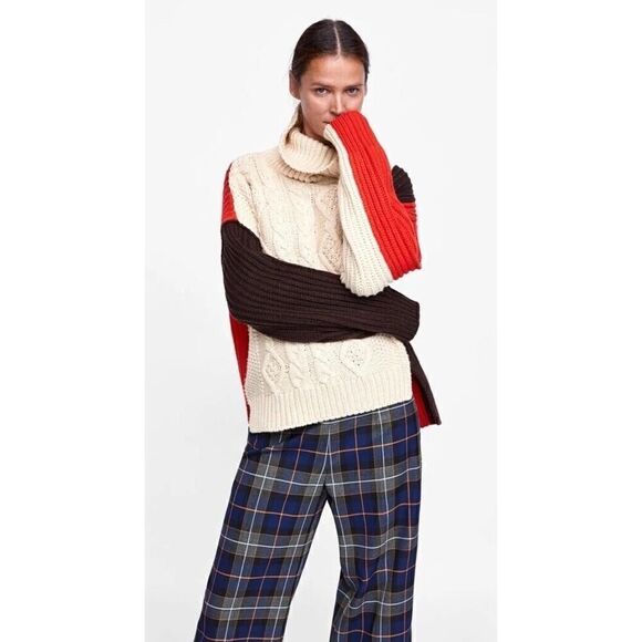 Zara AW18 Woman Colour Block Cable Knit Sweater Size M 6873/110 - Picture 3 of 14